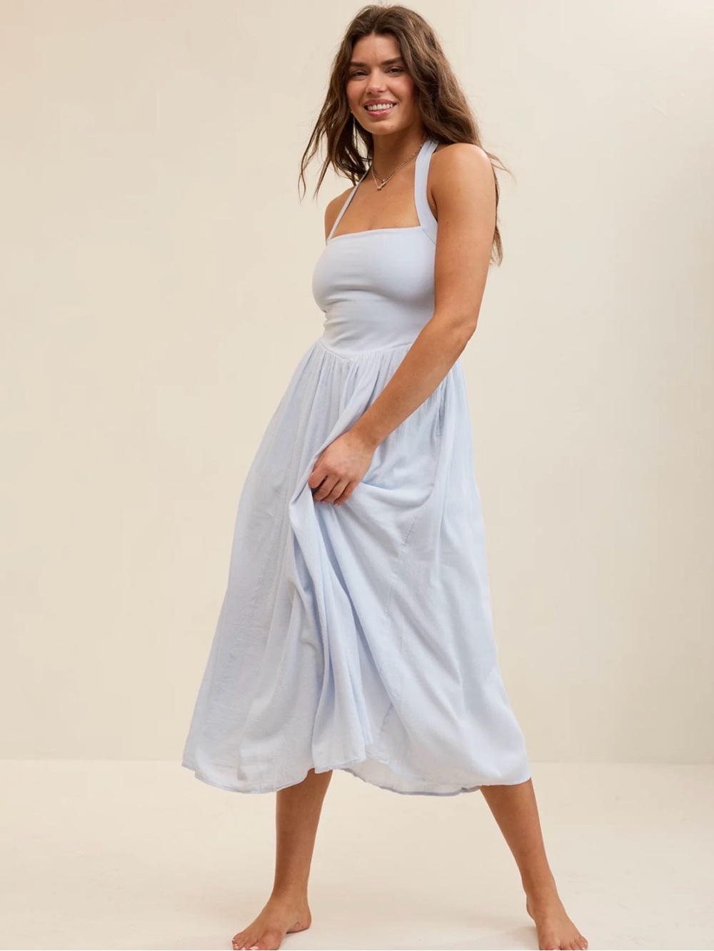 NWT Aerie At The Barre Halter Dress - Large, Baby Blue